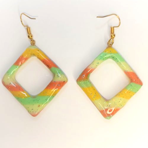boucle d'oreilles vert jaune orange