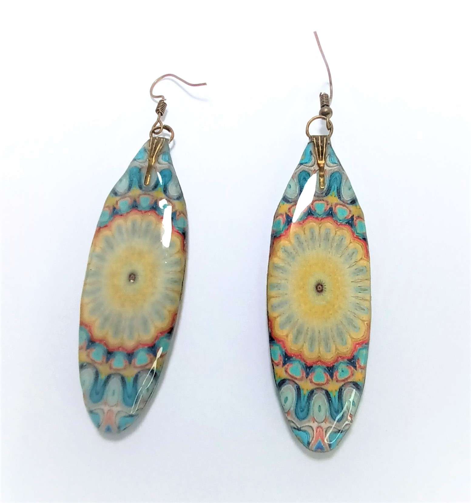 Boucles d'oreilles pendentif mandala bleues